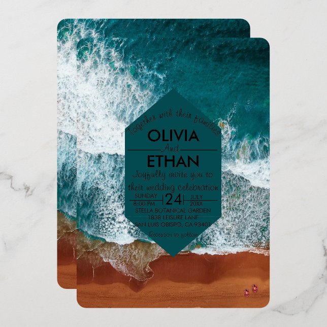 Einladung zur Hochzeitsfeier an der Küste (Vorderseite/Rückseite)