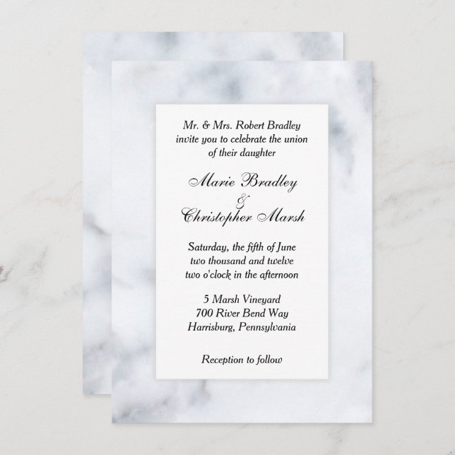 Einladung zur Hochzeitsfeier aus weißem Marmor (Vorne/Hinten)