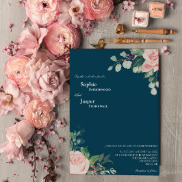 Einladung zur Hochzeitsfeier der Blush Floral Navy