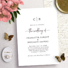 Einladung zur Hochzeitsfeier für Script Monogram