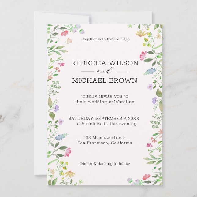 Einladung zur Hochzeitsfeier für Wasserfarben (Vorderseite)