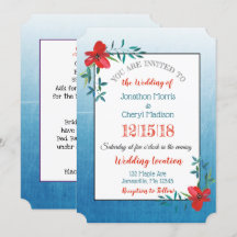 Einladung zur Hochzeitsfeier in blauer und roter B