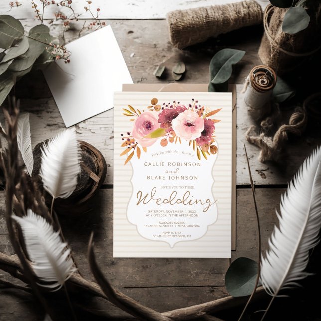 Einladung zur Hochzeitsfeier in der modernen Boho  (Wedding Invitation in Modern Boho Blush Flora)