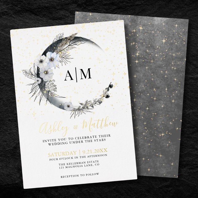 Einladung zur Hochzeitsfeier in Elegante Moon (Elegant Moon Celestial Wedding Foil Invitation)
