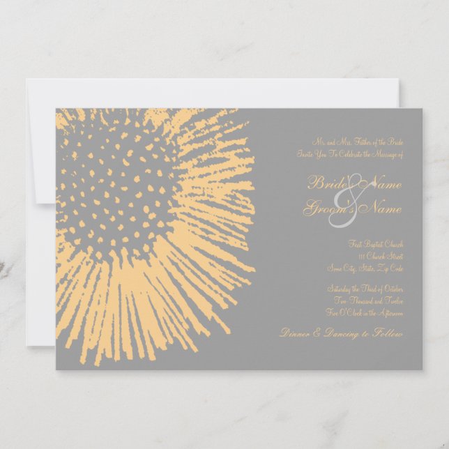 Einladung zur Hochzeitsfeier in Gelb und Grau (Vorderseite)