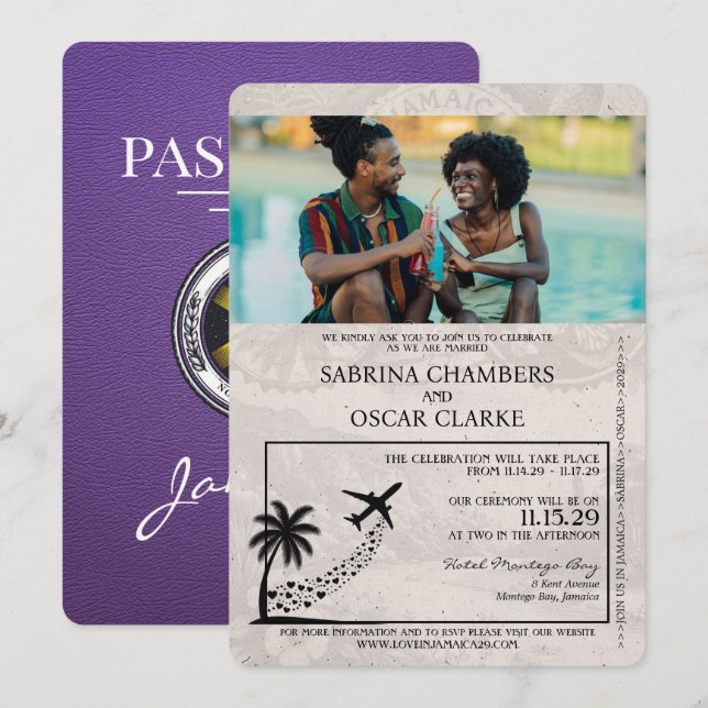 Einladung zur Hochzeitsfeier in lila Jamaika (Vorne/Hinten)