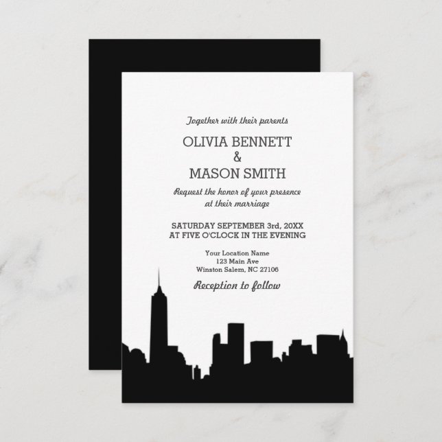 Einladung zur Hochzeitsfeier in New York City Skyl (Vorne/Hinten)