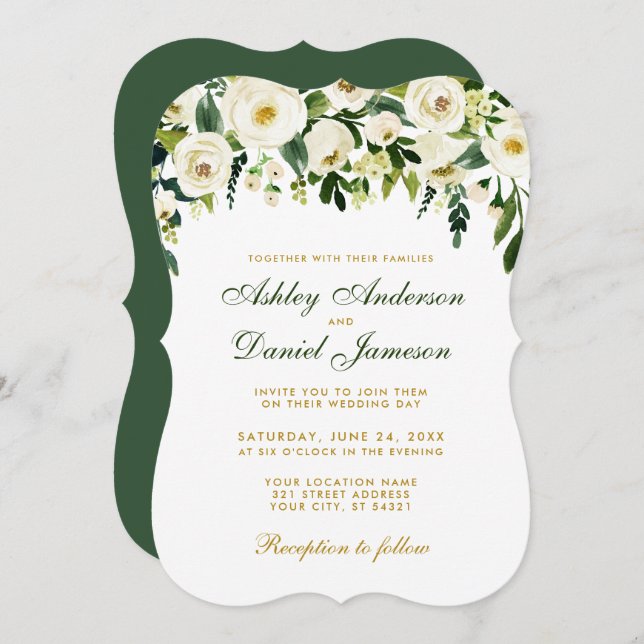 Einladung zur Hochzeitsfeier in Watercolor Green G (Vorne/Hinten)
