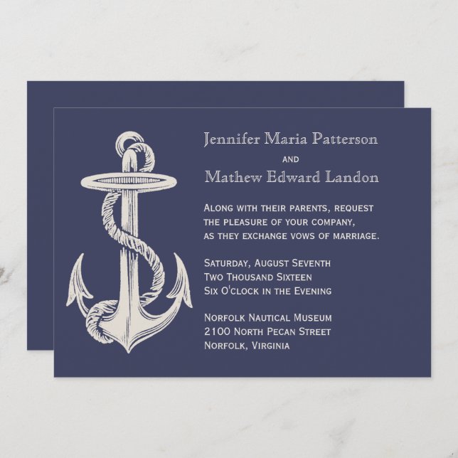 Einladung zur Hochzeitsfeier mit blauem und Elfenb (Vorne/Hinten)