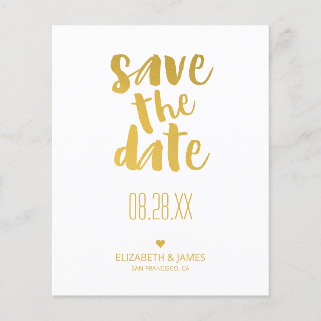 Einladung zur Hochzeitsfeier mit Gold Save the Dat Flyer (Vorne)