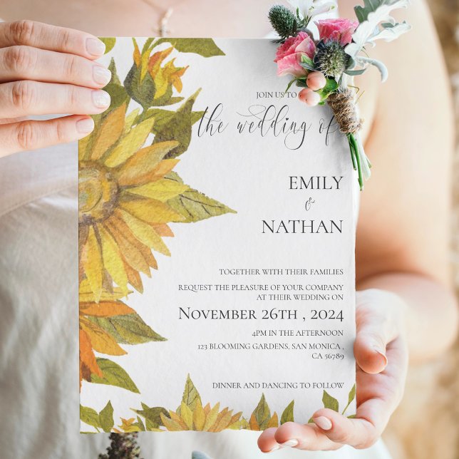 Einladung zur Hochzeitsfeier mit hübscher Gelbblüt Postkarte (Pretty Yellow Sunflower Floral Wedding Invitation Postcard)
