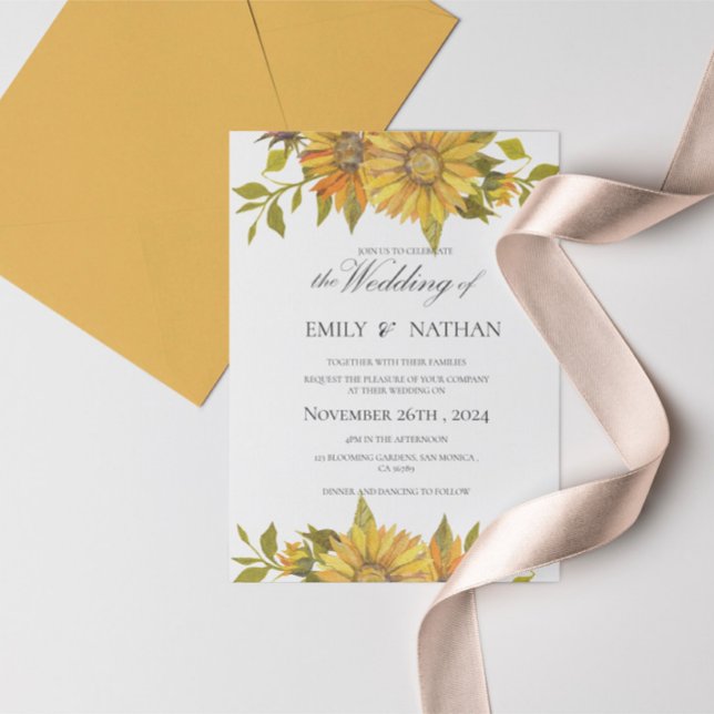 Einladung zur Hochzeitsfeier mit hübscher Gelbblüt Postkarte (Pretty Yellow Sunflower Floral Wedding Invitation Postcard)