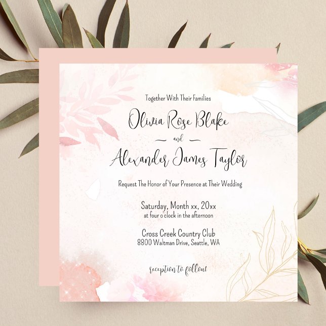 Einladung zur Hochzeitsfeier mit sanften Wasserfar (Soft Watercolor Blush Floral Wedding Invitation)