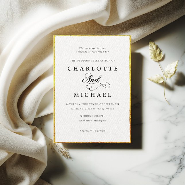 Einladung zur Hochzeitsfeier mit Vintagem Dünngold (Vintage style faux gold frame wedding invitation with vintage calligraphy.)