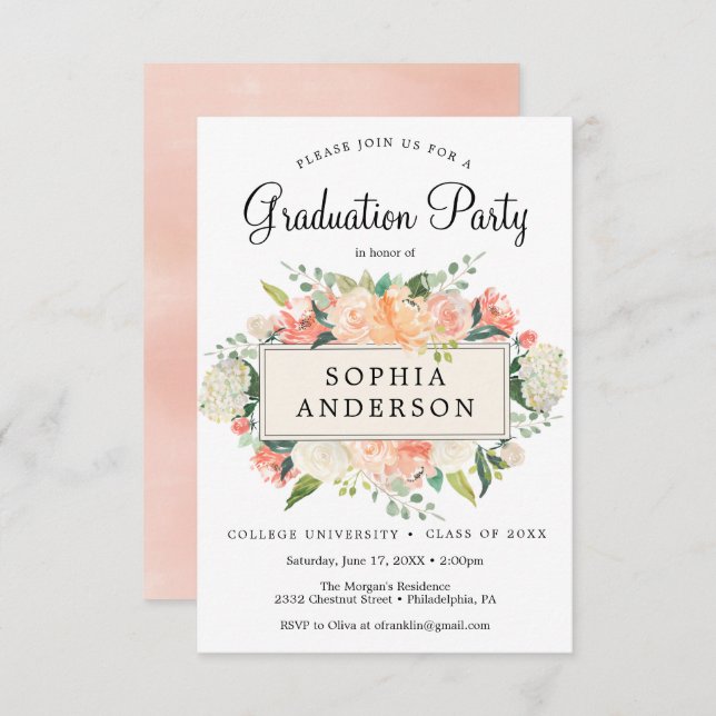 Einladung zur hübschen Peach Graduation Party (Vorne/Hinten)