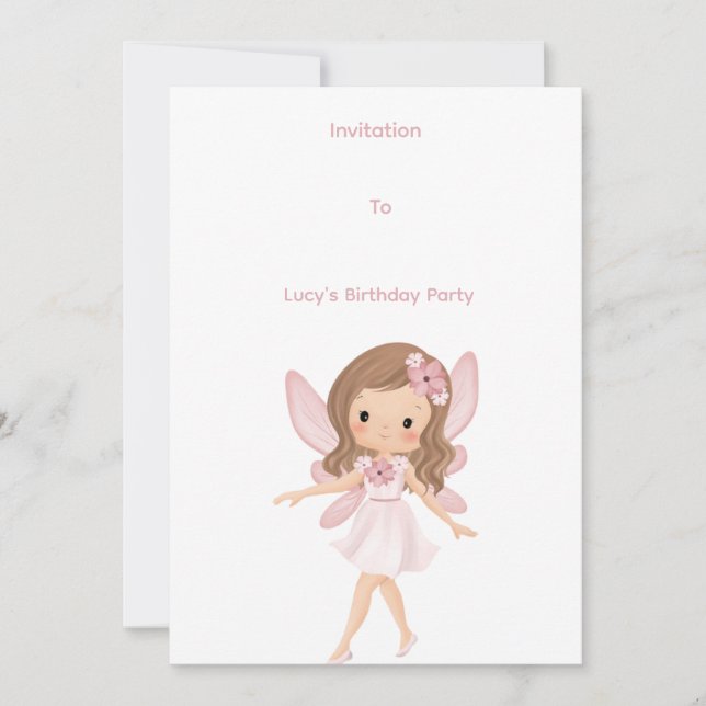 Einladung zur individuell gestaltbaren Rosa Fairy  (Vorderseite)