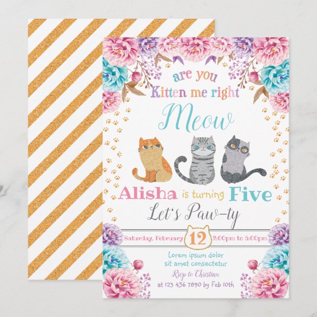 Einladung zur Katze zum Geburtstag (Vorne/Hinten)