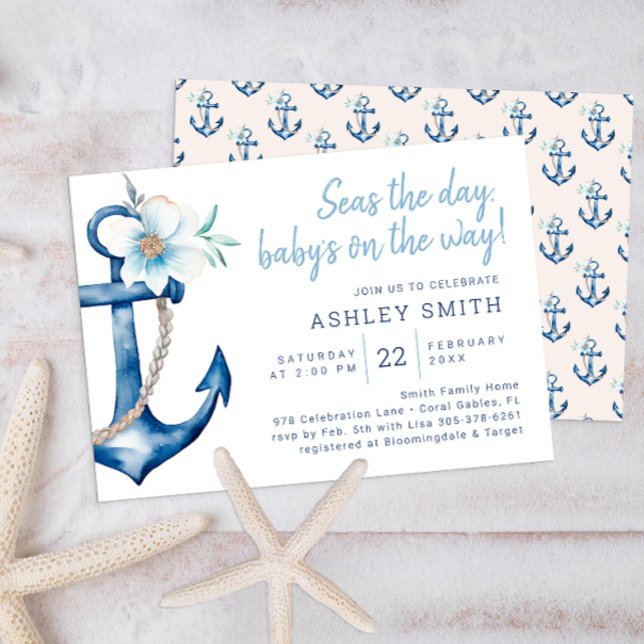Einladung zur Kinderdusche | Blaue Farbe (Nautical Baby Shower Invitation)