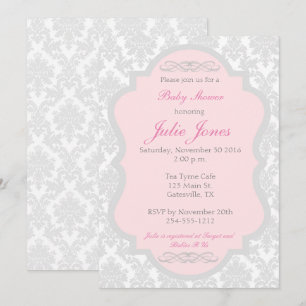 Einladung zur Kinderdusche in Pink und Gray Damask