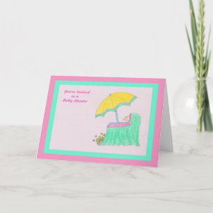 Einladung zur Kinderdusche, in Rosa/Grün Zeichnend