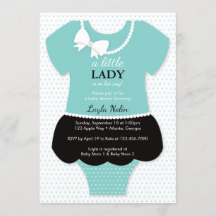 Einladung zur kleinen Lady Baby Dusche, blau, Perl