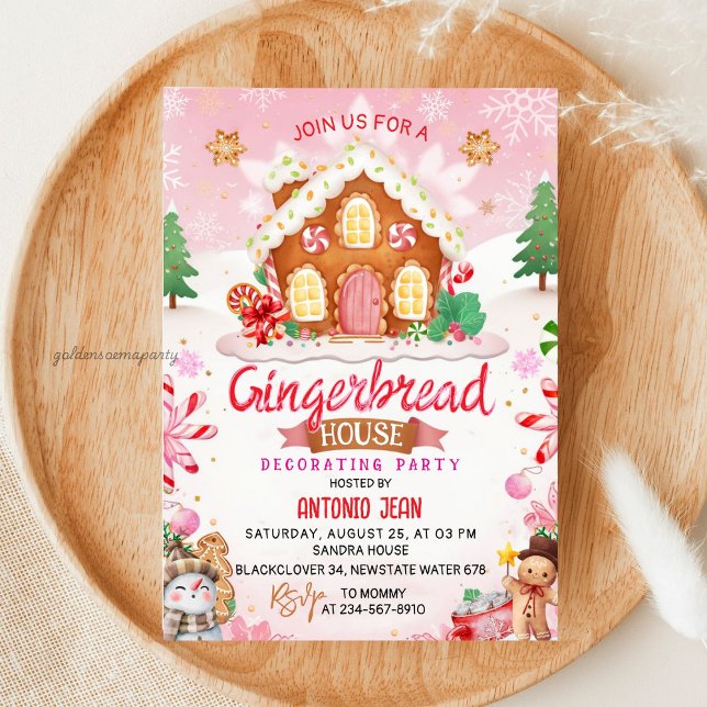 Einladung zur Lebkuchenhäuschen-Verzierungsparty (gingerbread house invitation)