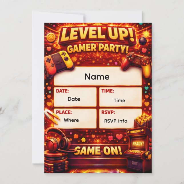 Einladung zur Level-Up-Gamer-Party  (Vorderseite)