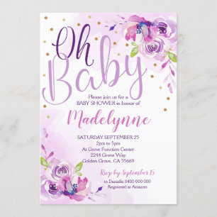 Einladung zur lila Blumenbaby-Dusche