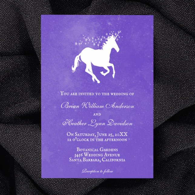 Einladung zur lila Einhornhochzeit (Purple Unicorn Wedding Invitation)