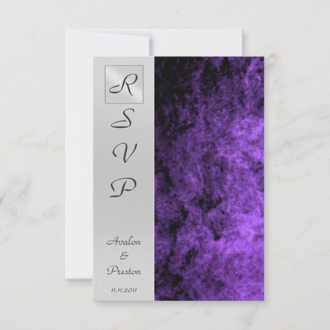 Einladung zur Lila Textur in Monogramm (Vorderseite)