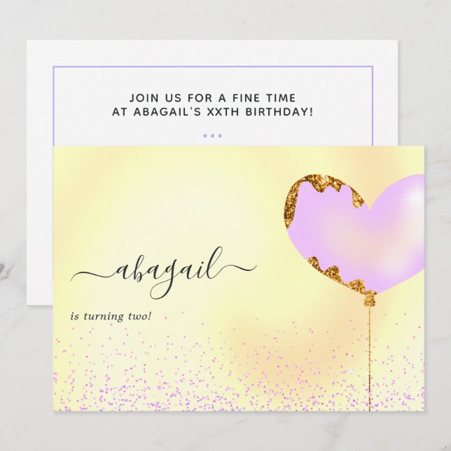 Einladung zur lila und Gold Geburtstagsparty (Vorne/Hinten)