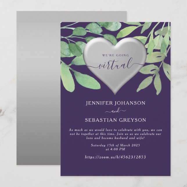 Einladung zur lila Zoomhochzeit (Vorne/Hinten)