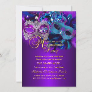Einladung zur Masken-Masquerade-Party in Lila und 