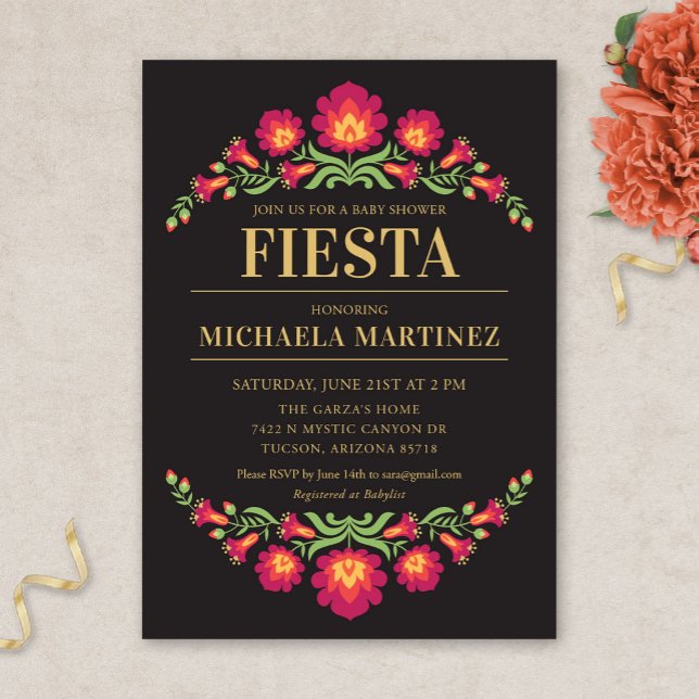 Einladung zur mexikanischen Fiesta Babydusche, Rot (Red Floral Mexican Fiesta Baby Shower Invitation)