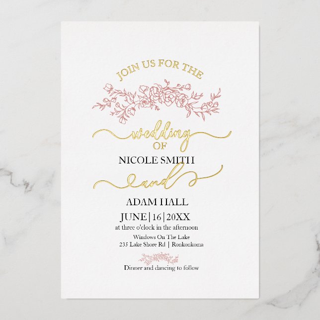 Einladung zur Minimalistischen Blumenhochzeit | El (Vorderseite)