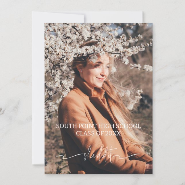 Einladung zur Minimalistischen Boho Foto Graduatio (Vorderseite)