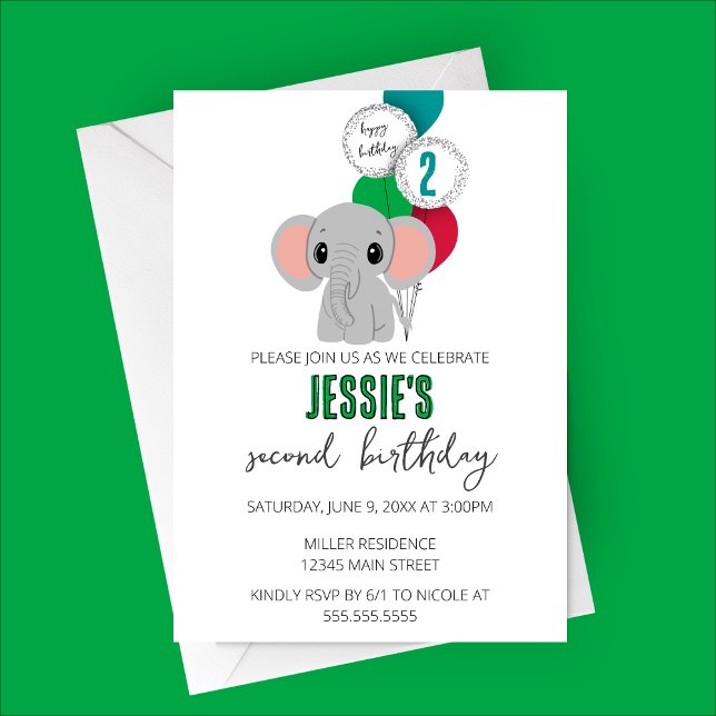 Einladung zur Minimalistischen Elefantengeburt (Minimalist Elephant Birthday Party Invitation)