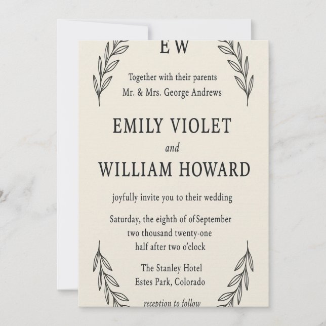 Einladung zur Minimalistischen Monogramm-Hochzeit" (Vorderseite)