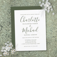 Einladung zur Minimalistischen Olive Green Script 