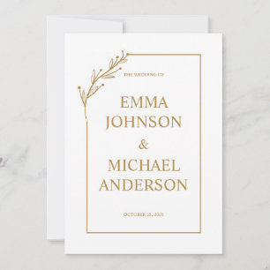 Einladung zur Minimalistischen White & Gold Hochze