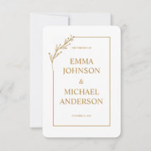 Einladung zur Minimalistischen White & Gold Hochze