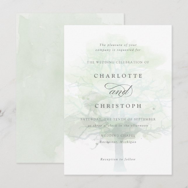 Einladung zur Misty tree-Hochzeit (Vorne/Hinten)