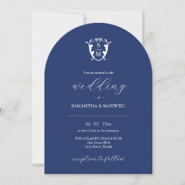 Einladung zur Mit Monogramm Hochzeit in Navy Blue