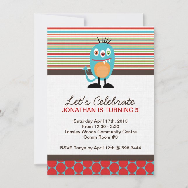 Einladung zur Monster Geburtstagsparty (Vorderseite)