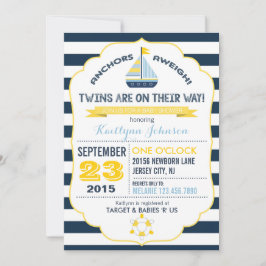 Einladung zur Nautic Anchor and Stripe Baby Dusche