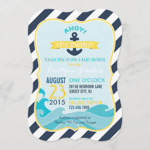 Einladung zur Nautic Anchor and Stripe Baby Dusche