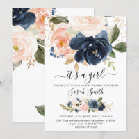 Einladung zur Navy and Blush Baby Dusche