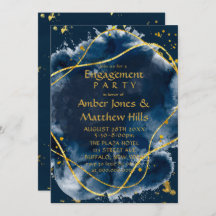 Einladung zur Navy Blue Paint Gold Engagement Part