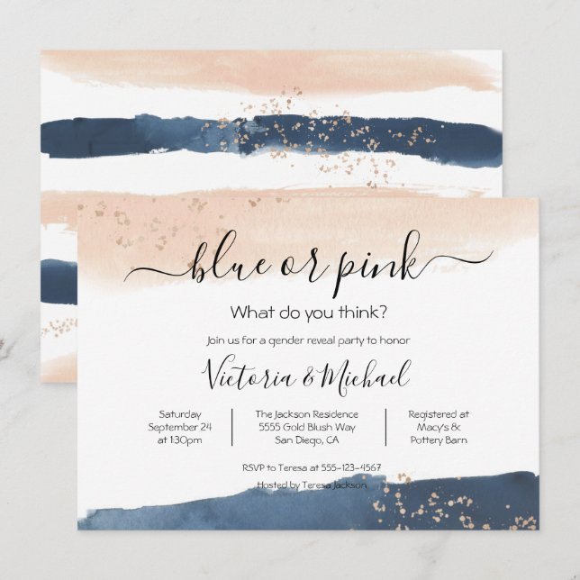 Einladung zur Navy Blush Gold Baby Reveal Dusche (Vorne/Hinten)