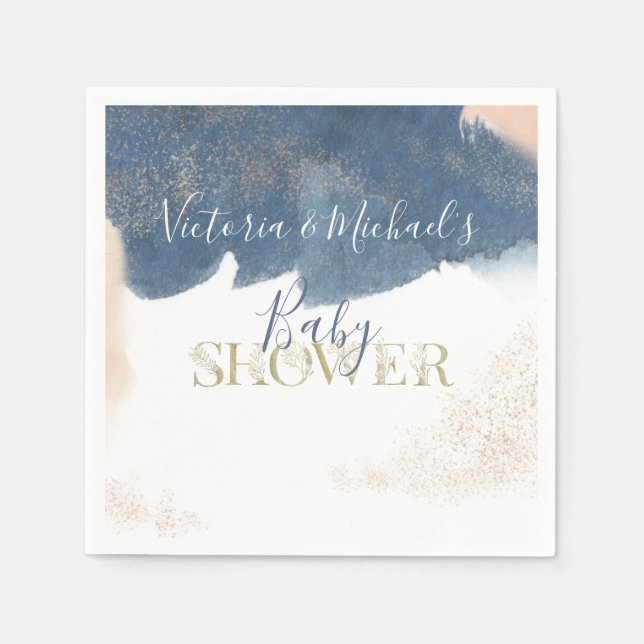 Einladung zur Navy Blush Gold Baby Reveal Dusche Serviette (Vorderseite)